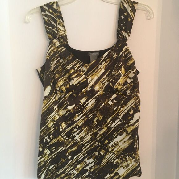 Ann Taylor silky camisole ladies tank top size L petite brown cream & gold chic - Picture 6 of 7